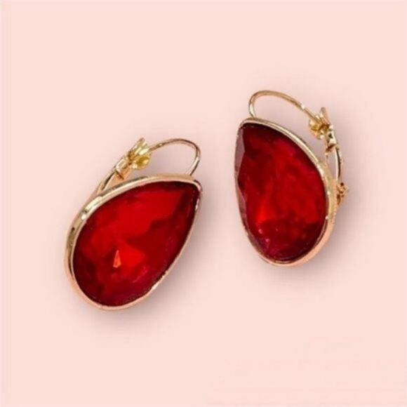 Red Teardrop Earrings - Picture 5 of 6